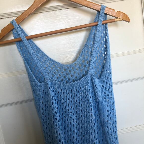 Baby Blue Crochet Swimsuit Cover Size Small Slit Midi Beach Vacation Boho - Picture 4 of 9